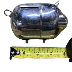 Silver Vintage Metal Tin Chrome Small Piggy Bank 4"